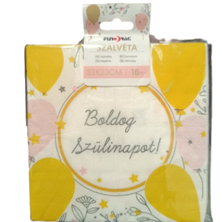 Sárga-Pasztell Rózsaszín Boldog Születésnapot Szalvéta